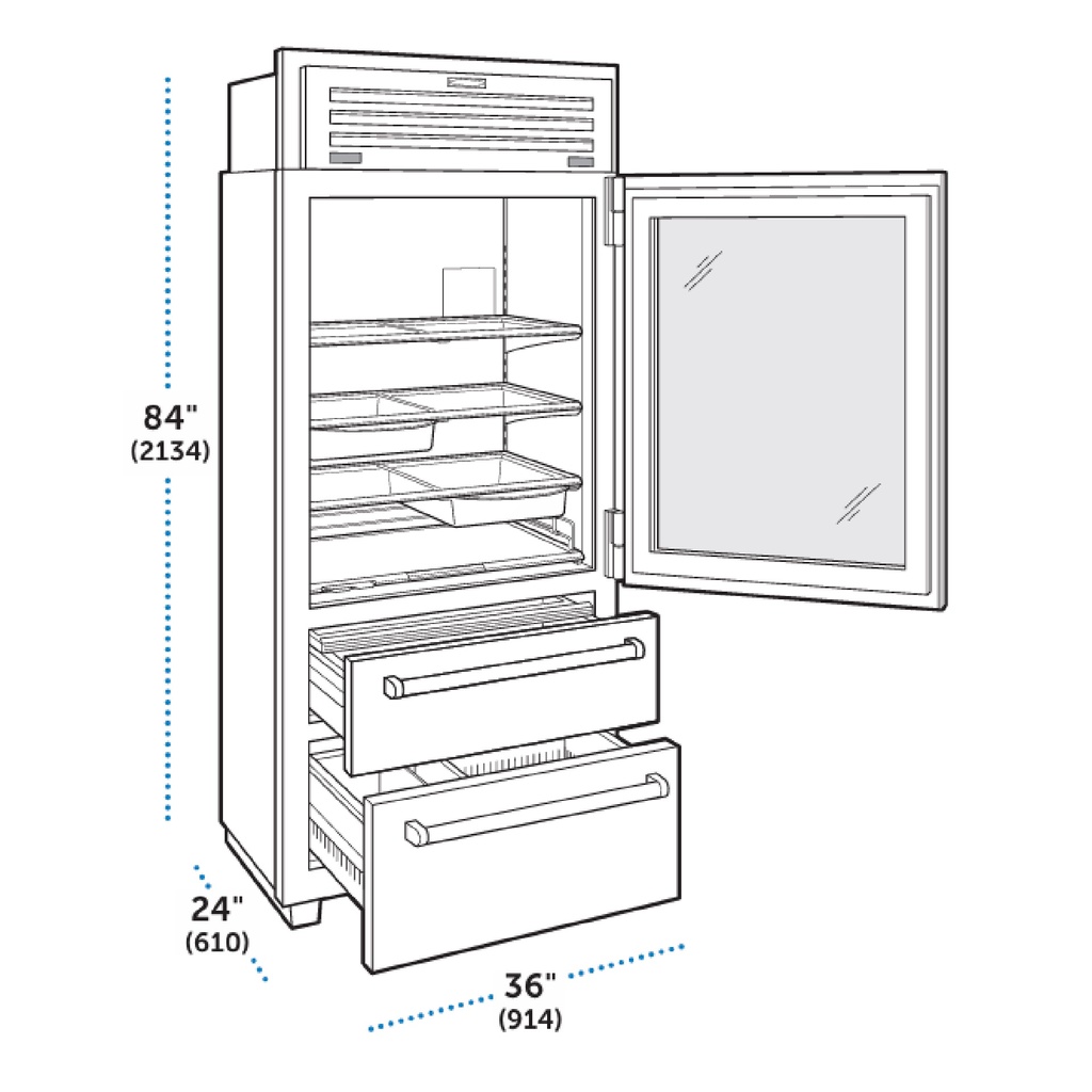 Refrigerador Puerta de Vidrio PRO de 36", Sub-Zero 